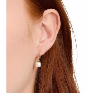 NEW KATE SPADE women's little luxuries huggie hoop drop earrings in gold and pea